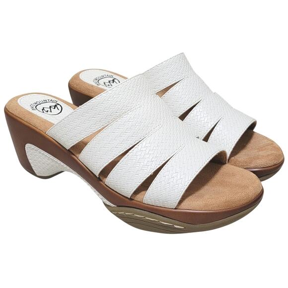 White Mountain Women Valora Wedge Heel Slide Sandals Size US 7.5M White Woven - Picture 2 of 7